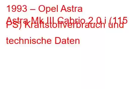 1993 – Opel Astra
Astra Mk III Cabrio 2.0 i (115 PS) Kraftstoffverbrauch und technische Daten