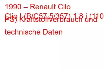 1990 – Renault Clio
Clio I (B/C57,5/357) 1.8 i (110 PS) Kraftstoffverbrauch und technische Daten