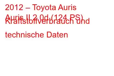 2012 – Toyota Auris
Auris II 2.0d (124 PS) Kraftstoffverbrauch und technische Daten