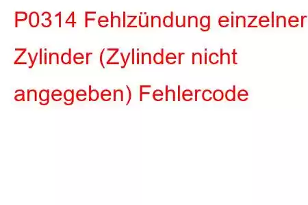 P0314 Fehlzündung einzelner Zylinder (Zylinder nicht angegeben) Fehlercode