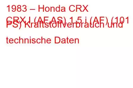 1983 – Honda CRX
CRX I (AF,AS) 1.5 i (AF) (101 PS) Kraftstoffverbrauch und technische Daten