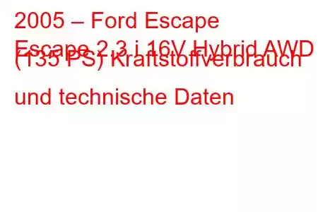 2005 – Ford Escape
Escape 2.3 i 16V Hybrid AWD (135 PS) Kraftstoffverbrauch und technische Daten