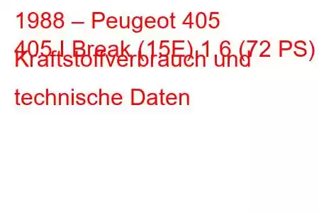 1988 – Peugeot 405
405 I Break (15E) 1,6 (72 PS) Kraftstoffverbrauch und technische Daten