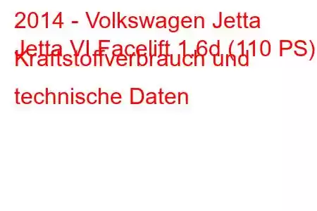 2014 - Volkswagen Jetta
Jetta VI Facelift 1.6d (110 PS) Kraftstoffverbrauch und technische Daten