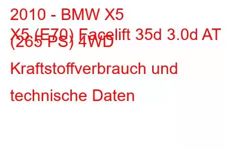 2010 - BMW X5
X5 (E70) Facelift 35d 3.0d AT (265 PS) 4WD Kraftstoffverbrauch und technische Daten