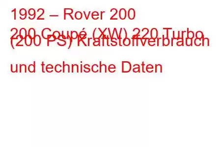 1992 – Rover 200
200 Coupé (XW) 220 Turbo (200 PS) Kraftstoffverbrauch und technische Daten