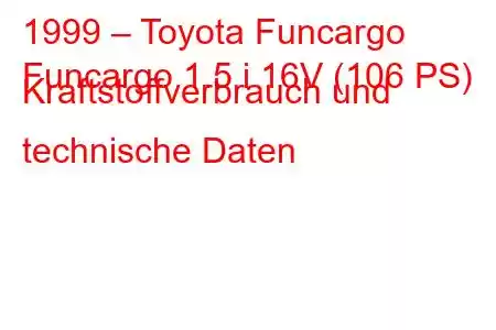 1999 – Toyota Funcargo
Funcargo 1.5 i 16V (106 PS) Kraftstoffverbrauch und technische Daten