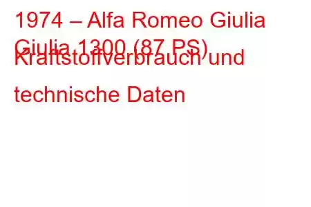 1974 – Alfa Romeo Giulia
Giulia 1300 (87 PS) Kraftstoffverbrauch und technische Daten