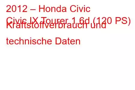 2012 – Honda Civic
Civic IX Tourer 1.6d (120 PS) Kraftstoffverbrauch und technische Daten