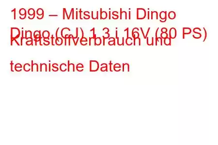 1999 – Mitsubishi Dingo
Dingo (CJ) 1.3 i 16V (80 PS) Kraftstoffverbrauch und technische Daten