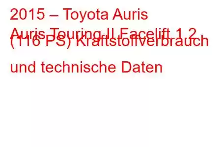 2015 – Toyota Auris
Auris Touring II Facelift 1.2 (116 PS) Kraftstoffverbrauch und technische Daten