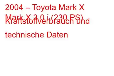 2004 – Toyota Mark X
Mark X 3.0 i (230 PS) Kraftstoffverbrauch und technische Daten