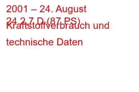 2001 – 24. August
24 2,7 D (87 PS) Kraftstoffverbrauch und technische Daten