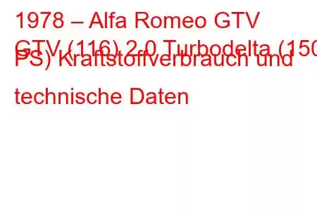 1978 – Alfa Romeo GTV
GTV (116) 2.0 Turbodelta (150 PS) Kraftstoffverbrauch und technische Daten