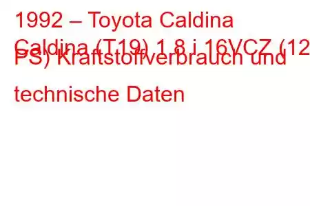 1992 – Toyota Caldina
Caldina (T19) 1.8 i 16VCZ (125 PS) Kraftstoffverbrauch und technische Daten