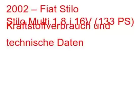 2002 – Fiat Stilo
Stilo Multi 1.8 i 16V (133 PS) Kraftstoffverbrauch und technische Daten