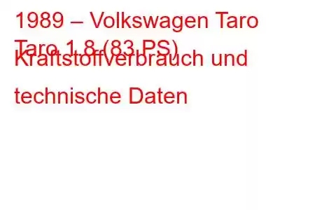 1989 – Volkswagen Taro
Taro 1.8 (83 PS) Kraftstoffverbrauch und technische Daten