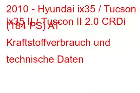 2010 - Hyundai ix35 / Tucson
ix35 II / Tuscon II 2.0 CRDi (184 PS) AT Kraftstoffverbrauch und technische Daten