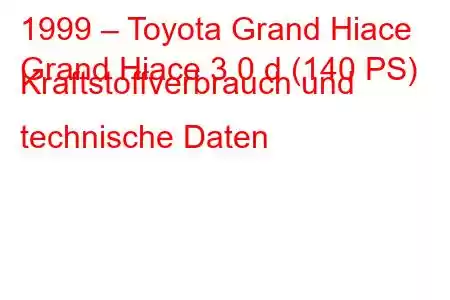 1999 – Toyota Grand Hiace
Grand Hiace 3.0 d (140 PS) Kraftstoffverbrauch und technische Daten