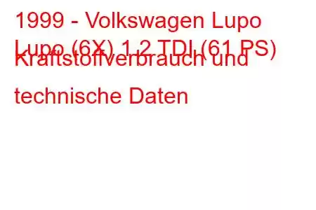 1999 - Volkswagen Lupo
Lupo (6X) 1.2 TDI (61 PS) Kraftstoffverbrauch und technische Daten