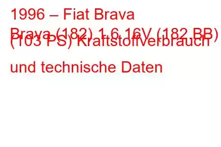 1996 – Fiat Brava
Brava (182) 1.6 16V (182.BB) (103 PS) Kraftstoffverbrauch und technische Daten