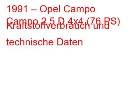 1991 – Opel Campo
Campo 2.5 D 4x4 (76 PS) Kraftstoffverbrauch und technische Daten