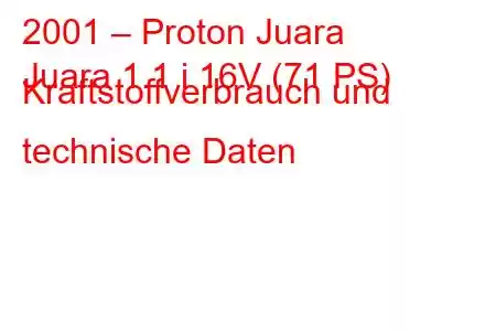 2001 – Proton Juara
Juara 1.1 i 16V (71 PS) Kraftstoffverbrauch und technische Daten