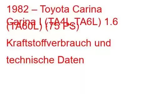 1982 – Toyota Carina
Carina I (TA4L,TA6L) 1.6 (TA60L) (75 PS) Kraftstoffverbrauch und technische Daten