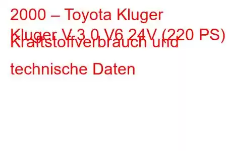 2000 – Toyota Kluger
Kluger V 3.0 V6 24V (220 PS) Kraftstoffverbrauch und technische Daten