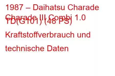 1987 – Daihatsu Charade
Charade III Combi 1.0 TD(G101) (48 PS) Kraftstoffverbrauch und technische Daten