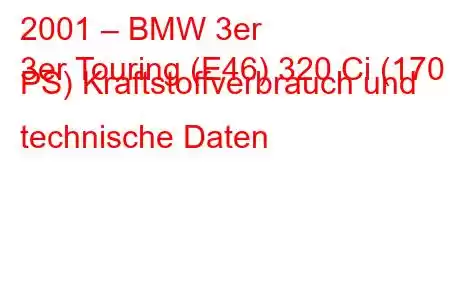 2001 – BMW 3er
3er Touring (E46) 320 Ci (170 PS) Kraftstoffverbrauch und technische Daten