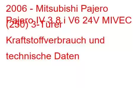 2006 - Mitsubishi Pajero
Pajero IV 3.8 i V6 24V MIVEC (250) 3-Türer Kraftstoffverbrauch und technische Daten