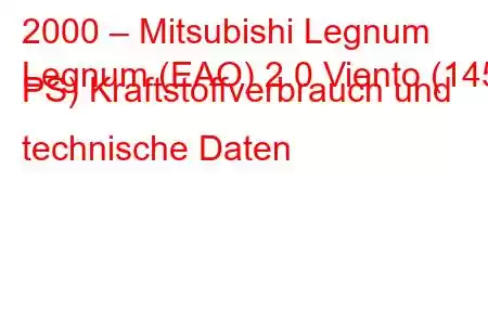 2000 – Mitsubishi Legnum
Legnum (EAO) 2.0 Viento (145 PS) Kraftstoffverbrauch und technische Daten