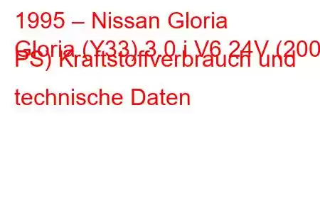 1995 – Nissan Gloria
Gloria (Y33) 3.0 i V6 24V (200 PS) Kraftstoffverbrauch und technische Daten