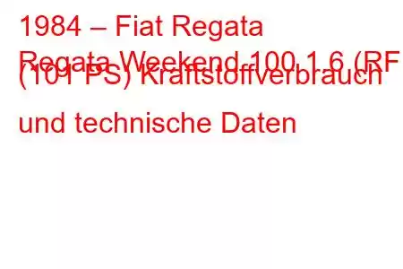 1984 – Fiat Regata
Regata Weekend 100 1.6 (RF) (101 PS) Kraftstoffverbrauch und technische Daten