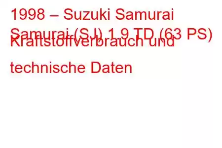 1998 – Suzuki Samurai
Samurai (SJ) 1.9 TD (63 PS) Kraftstoffverbrauch und technische Daten