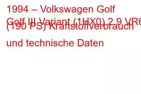 1994 – Volkswagen Golf
Golf III Variant (1HX0) 2.9 VR6 (190 PS) Kraftstoffverbrauch und technische Daten