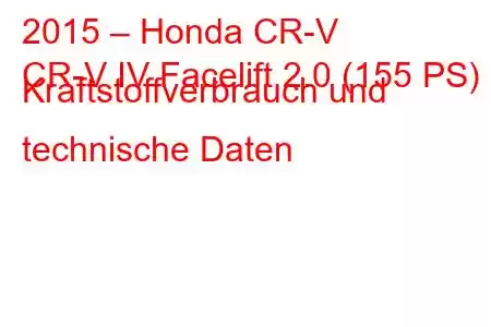 2015 – Honda CR-V
CR-V IV Facelift 2.0 (155 PS) Kraftstoffverbrauch und technische Daten