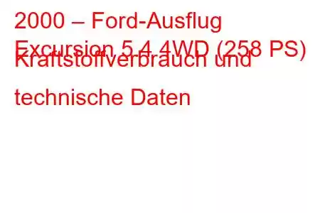 2000 – Ford-Ausflug
Excursion 5.4 4WD (258 PS) Kraftstoffverbrauch und technische Daten