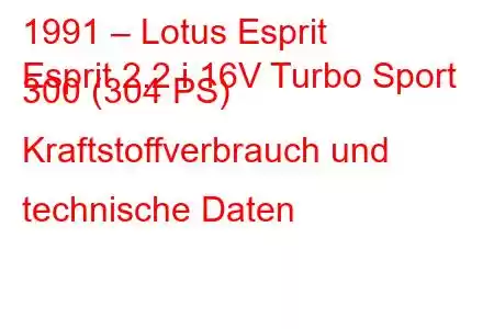 1991 – Lotus Esprit
Esprit 2.2 i 16V Turbo Sport 300 (304 PS) Kraftstoffverbrauch und technische Daten