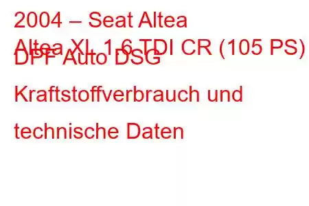 2004 – Seat Altea
Altea XL 1.6 TDI CR (105 PS) DPF Auto DSG Kraftstoffverbrauch und technische Daten