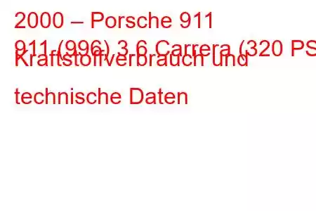 2000 – Porsche 911
911 (996) 3.6 Carrera (320 PS) Kraftstoffverbrauch und technische Daten