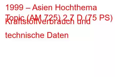 1999 – Asien Hochthema
Topic (AM 725) 2,7 D (75 PS) Kraftstoffverbrauch und technische Daten