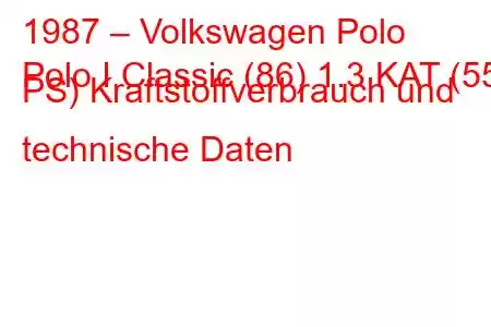 1987 – Volkswagen Polo
Polo I Classic (86) 1.3 KAT (55 PS) Kraftstoffverbrauch und technische Daten