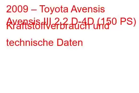 2009 – Toyota Avensis
Avensis III 2.2 D-4D (150 PS) Kraftstoffverbrauch und technische Daten