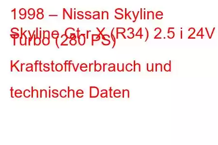 1998 – Nissan Skyline
Skyline Gt-r X (R34) 2.5 i 24V Turbo (280 PS) Kraftstoffverbrauch und technische Daten