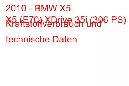 2010 - BMW X5
X5 (E70) XDrive 35i (306 PS) Kraftstoffverbrauch und technische Daten