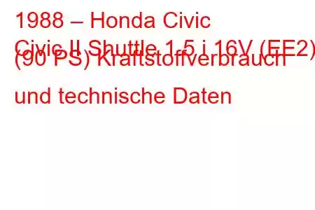 1988 – Honda Civic
Civic II Shuttle 1.5 i 16V (EE2) (90 PS) Kraftstoffverbrauch und technische Daten