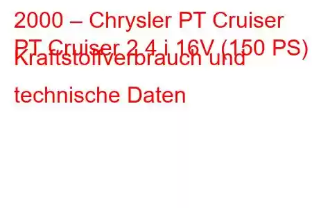 2000 – Chrysler PT Cruiser
PT Cruiser 2.4 i 16V (150 PS) Kraftstoffverbrauch und technische Daten