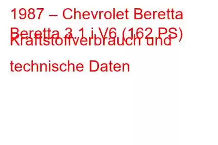 1987 – Chevrolet Beretta
Beretta 3.1 i V6 (162 PS) Kraftstoffverbrauch und technische Daten